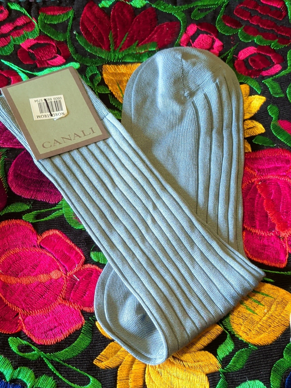 Canali Men's Light Blue Ribbed Dress Socks - Pair